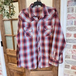 Wrangler Western Pearl Snap Shirt Women XXL Red Plaid Lurex Shimmer L/S READ